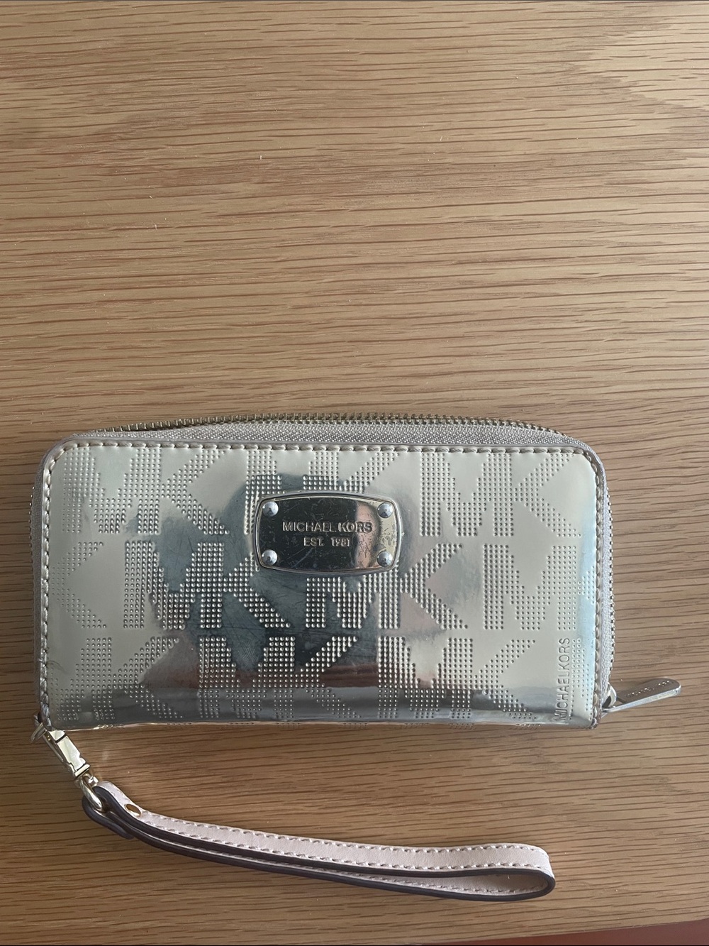Michael Kors Cream MK Logo Zip-Around Wristlet Wallet